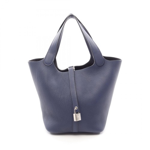 HERMES Picotin Lock MM tote Handbag Z Taurillon Clemence Blue encre Used SHW