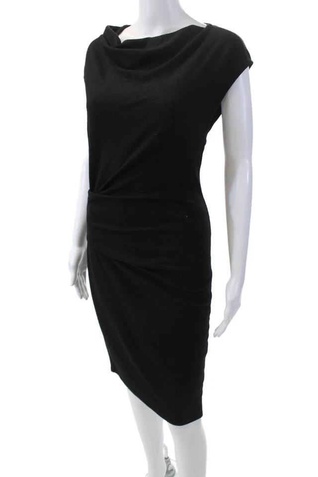 Vestido recto sin mangas con cuello drapeado de lana negro talla P Helmut Lang para mujer Foto 2 de 4