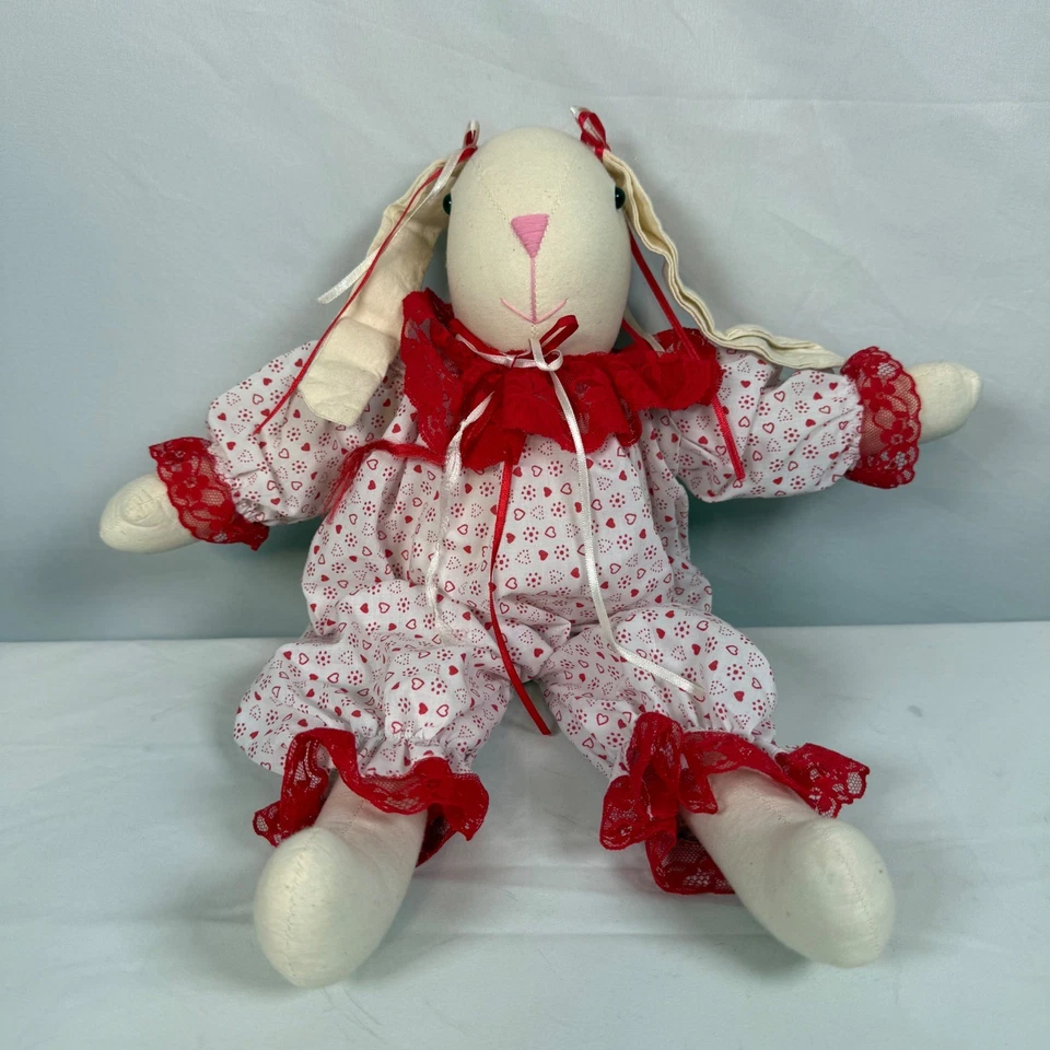Decoração de bicho de pelúcia vintage feita à mão para namorados coelhos 16" - Imagem 4 de 4
