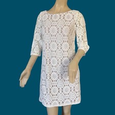 Jessica H Overlay Sheath Dress Mod Sz 10 Retro Revival Ivory Bridecore Coquette