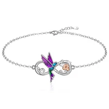 Infinity Hummingbird Anklet Sterling Silver Beach Jewelry Women Gift S925 Bra...