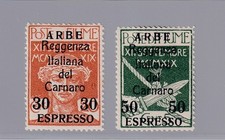 Fiume: Arbe 1920 Espressi Soprastampati (N°1/2) s. cpl. SPL. Caffaz (507/s26)