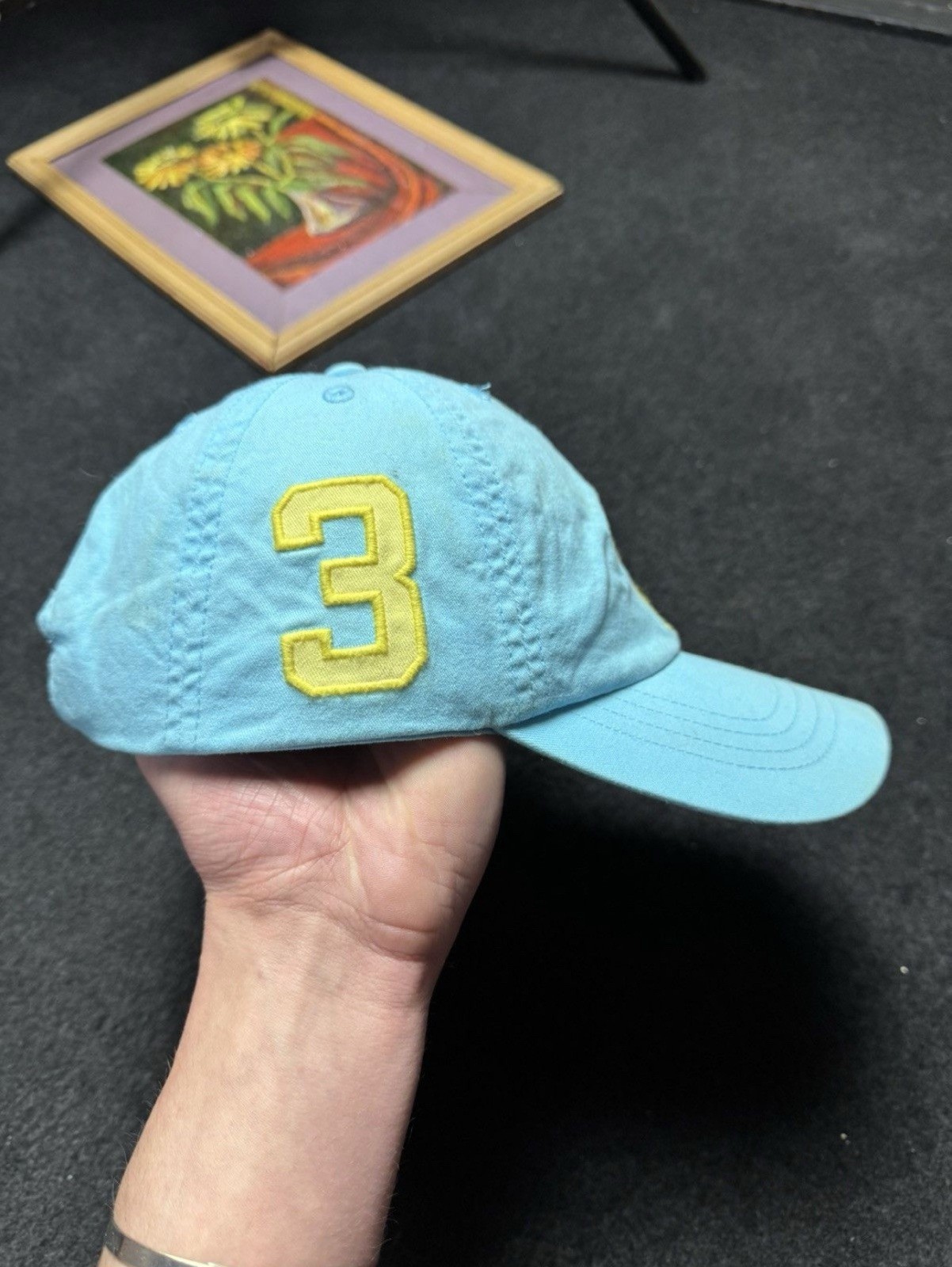 Cappello Polo Ralph Lauren berretto blu giallo logo pony regolabile #3 raro stile vintage