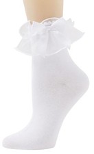 Lace Ruffle Frilly Socks for Women, Lace Ankle Socks with Bow 5-9 White-1 Pairs