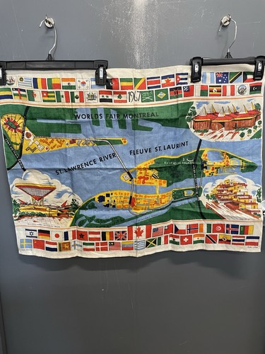 EXPO 1967 World's Fair Montreal Centennial MAP Graphics Souvenir Tea Towel