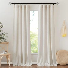 RYB HOME Flax Linen Blend Curtains 52"W x 84"L (Pack of 2), 