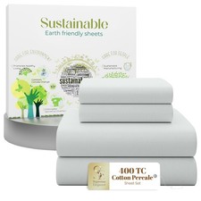 4 Pcs 100 Cotton Queen Sheet Set, Soft Silver, 400 Thread Count, Percale Wea...