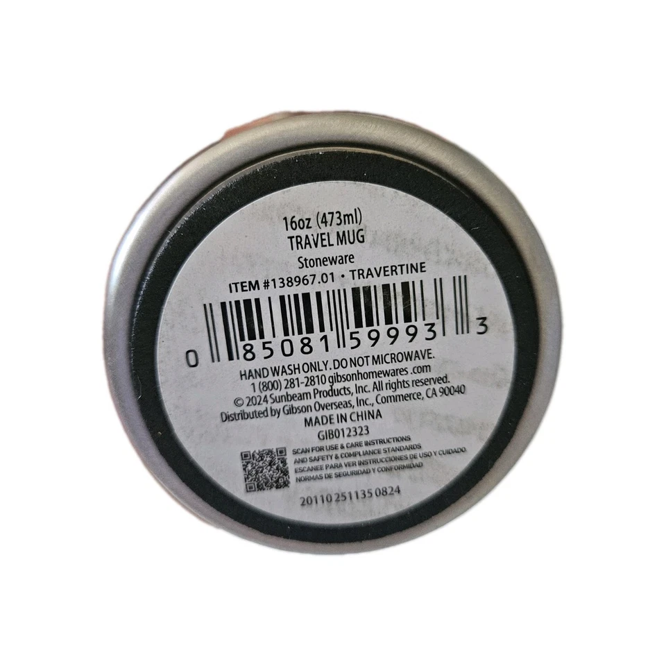 Taza de viaje Mr. Coffee Travertino 16 oz gres y acero inoxidable con tapa Foto 4 de 4