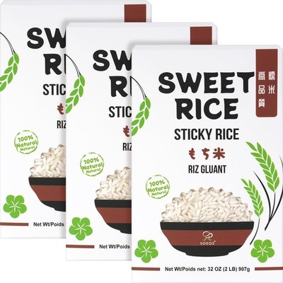 Sweet Sticky Rice 2lbs(Pack of 3), Premium Glutinous Rice, All Natural Gluten...