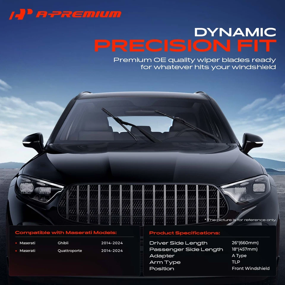A-Premium 2 piezas limpiaparabrisas delantero 26" y 18" para Maserati Quattroporte Foto 2 de 4