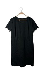 Talbots sz 14 black scalloped detail sheath shift dress womens new