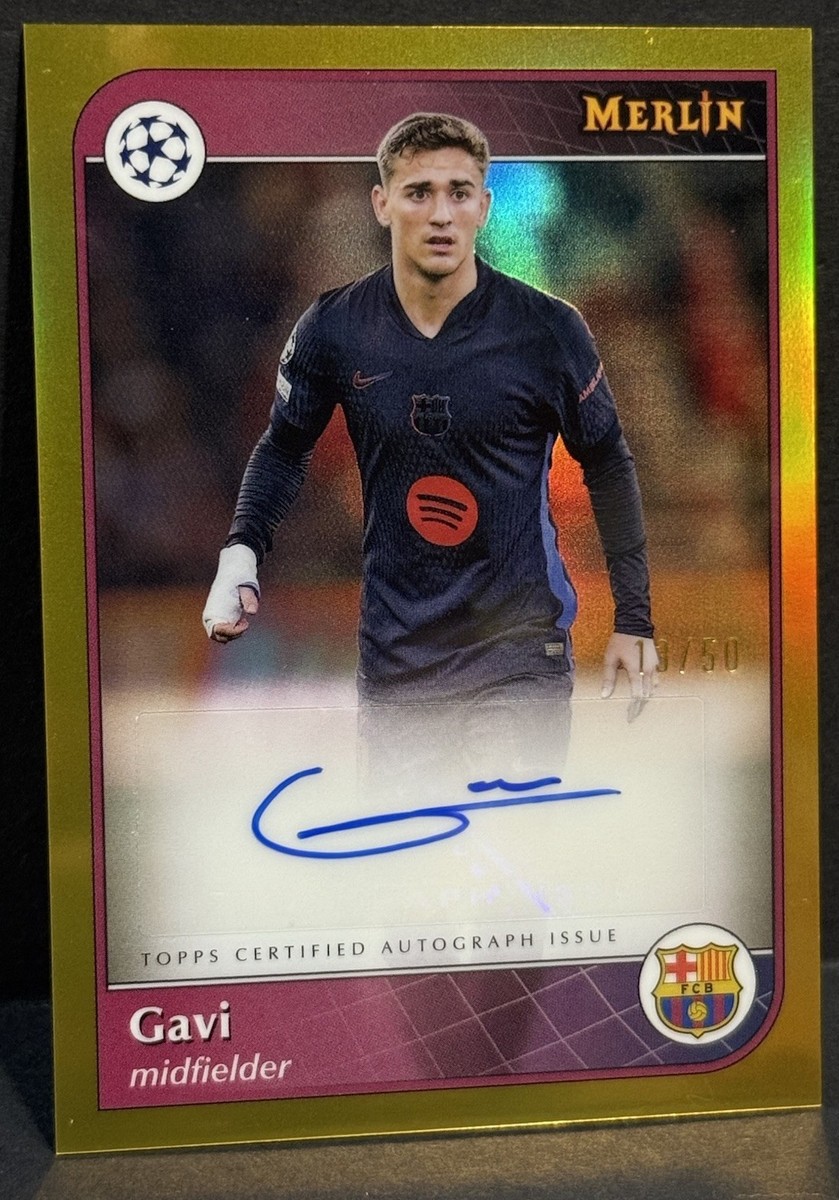 クルゼフスキ　topps merlin 直筆サインカード　PSA10 2024-25 Topps Merlin UCC Barcelona Gavi Auto Gold Refractor /50 | eBay