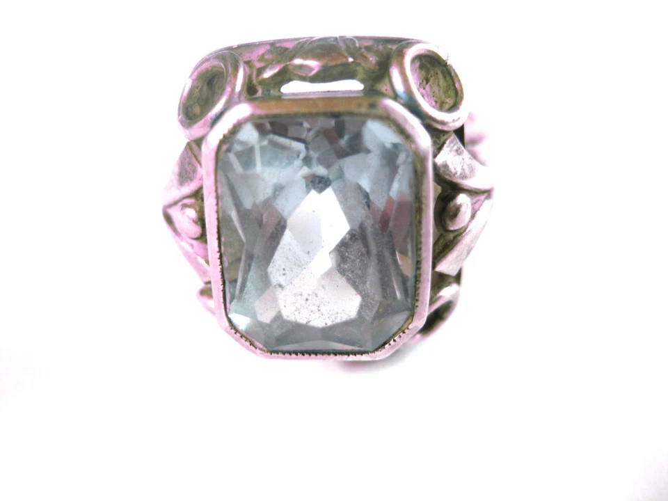 Antico Anello Argento 800 Con Topazio Blu, 6,69 G - Immagine 2 di 3