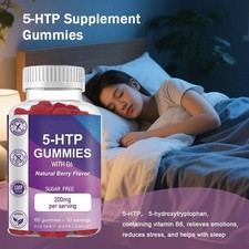 5-HTP Supplement Gummies with B6 Organic Berry Flavor, 200mg, Sugar free, 60pcs