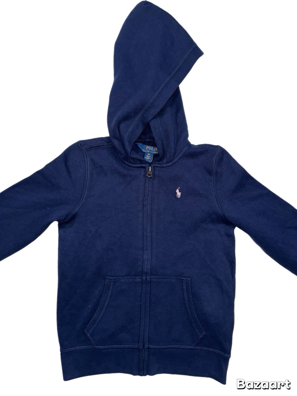 Polo Ralph Lauren Kids Zippy Hoodie Size 6 Navy Blue Pink Logo Sweatshirt