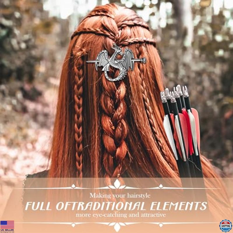 Syhood Vintage 8-Piece Viking Celtic Hair Clip Set - Silver Hair Sticks & Pins