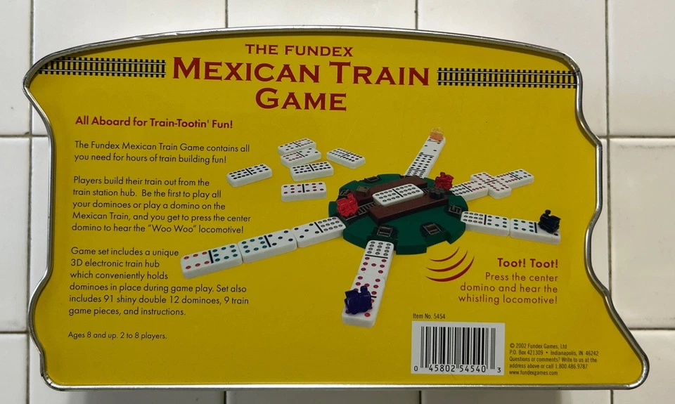 Juego de dominó The Fundex Mexican Train nuevo en caja metálica lata vintage 2002 Foto 2 de 4