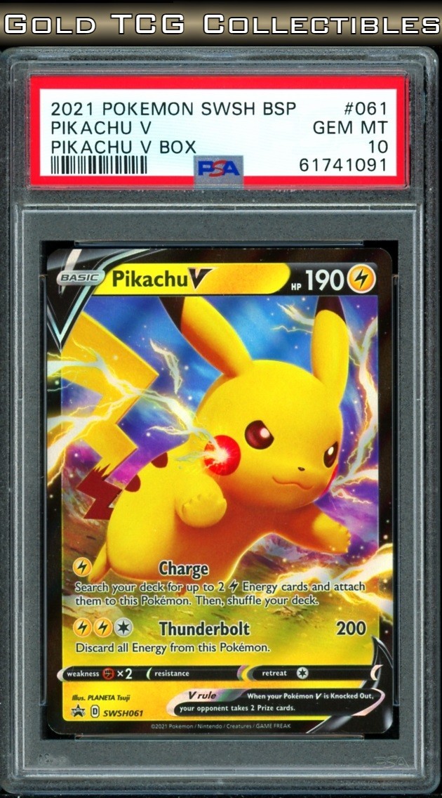 PSA 10 ⭐️ Pokemon Pikachu V Box SWSH061 061 Pomo Black Star Full Art Graded Card