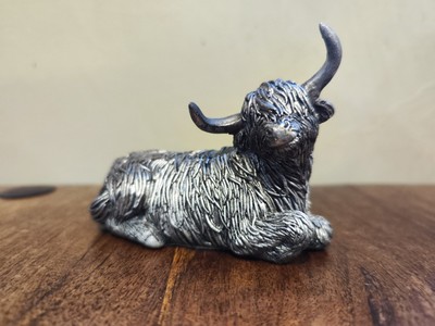 Kleine gebürstete Silber Hochlandkuh Deko Reflexion Ornament/Skulptur Coo 