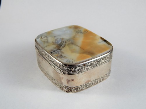 Rare and Beautiful Dendritic Agate Sterling Silver Antique Hinged Box Unmarked - Picture 2 of 12
