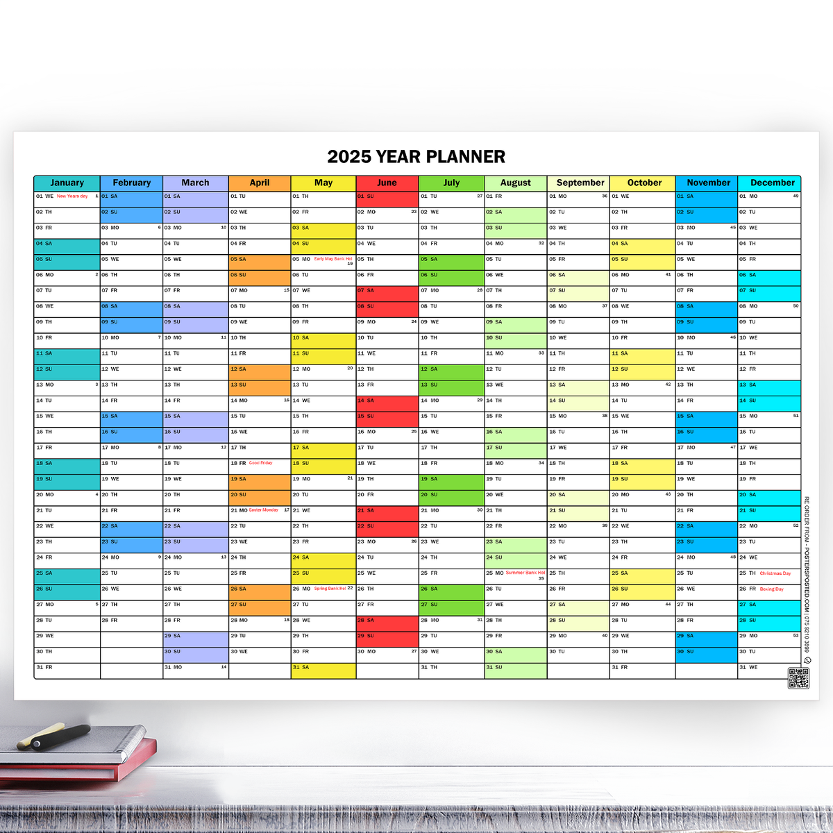 2025 FULL YEAR CALENDAR WALL PLANNER HOME OFFICE WORK