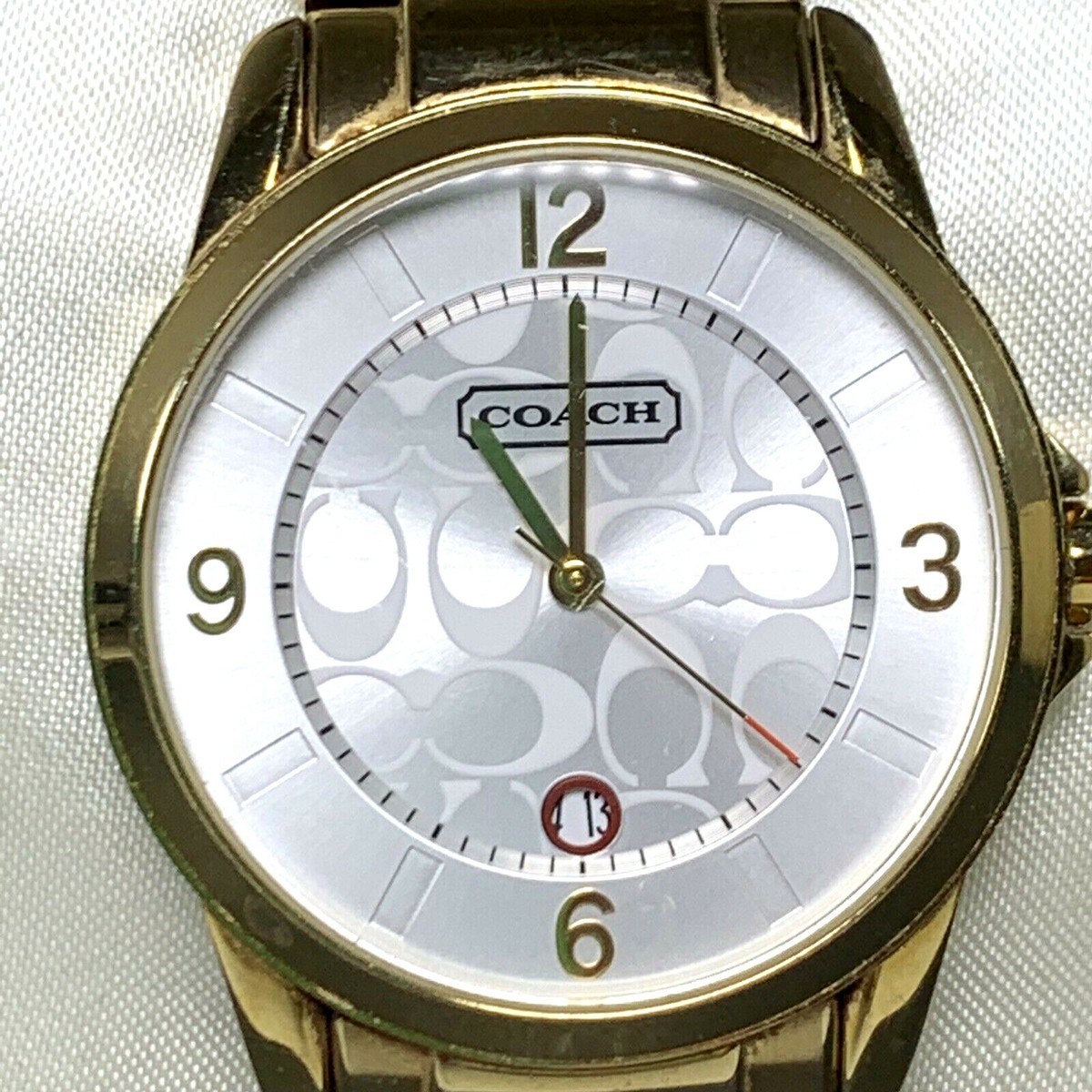 COACH Watch Boyfriend Signature Logo Silver Face Gold Tone COACH Watch Boyfriend Signature Logo Silver Face Gold Tone