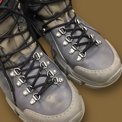 Gucci Flashtrek Men's 9.5 13D Gray Leather Hiking Boots SEGA Logo