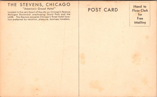Postcard Chicago Illinois The Stevens America's Grand Hotel America's Largest - Picture 2 of 2