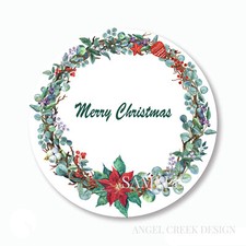 Merry Christmas Classic Holiday Wreath Scrapbook Stickers Labels Envelope Seals