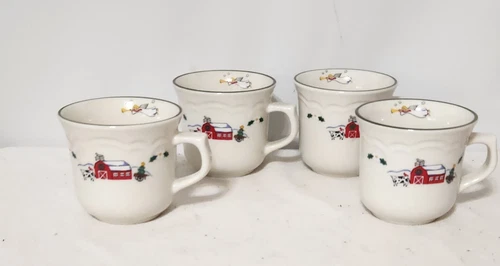 Pfaltzgraff Snow Village 1993-2006 Set Of 4 Coffee Tea hot Chocolate 8 Ounce Cup