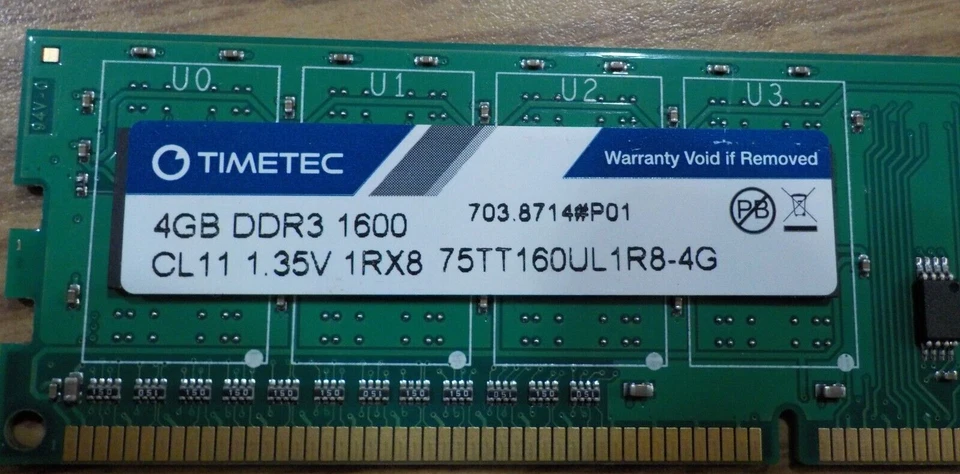TIMETEC 4GB DDR3 1600 CL11 1.35V 1RX8 75TT160UL1R8-4G    (x4) - Image 2 of 4