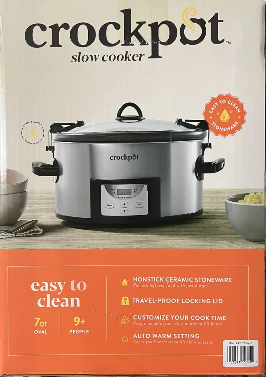 Crock Pot 7qt Cook & Carry Programmable Easy-Clean Slow Cooker - Stainless  Steel