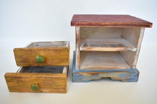 Vintage Shabby Chic Painted Wooden Box 2 Drawers Hand Made - Picture 6 of 12