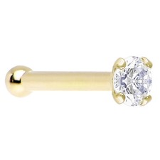 BodyJewelryOnline 14K Solid Gold 20ga Nose Bone with Prong-Set Diamond
