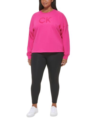 calvin Klein Performance Plus Size Logo Fleece Crewneck Sweatshirt PF2X2356 1X - Picture 15 of 16