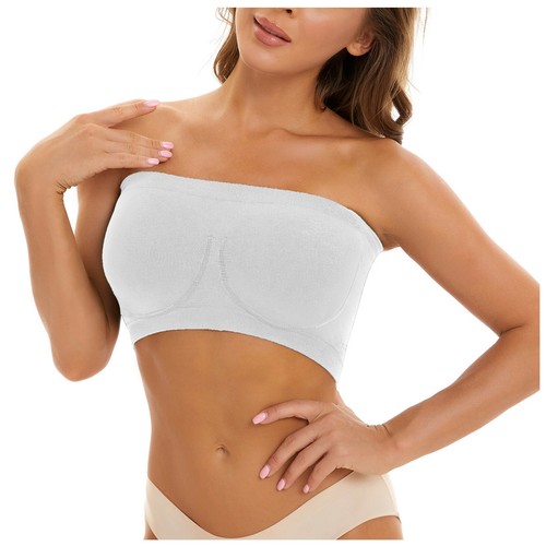 Women Plus Size Strapless Bra Bandeau Tube Padded Top Stretchy Yoga Sports Bra - Picture 40 of 42