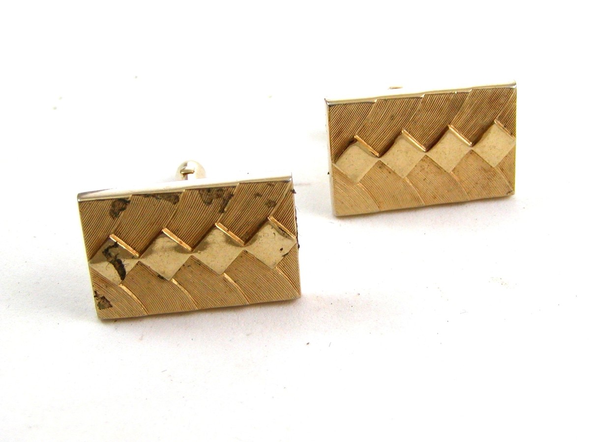 Boutons De Manchette (cufflinks) Dorés Et Rouges - Marque Swank - Occasion En Bon état