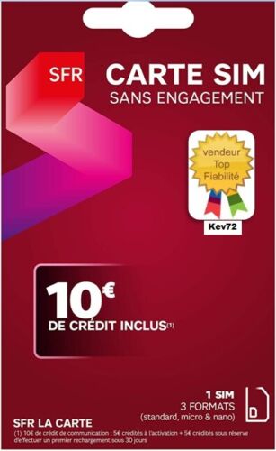 lot 2x Cartes sim prépayée sfr 4G 10€ de crédit sans abonnement ni engagement - Afbeelding 1 van 2