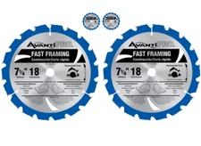Wood Cutting 18-Tooth Circular Saw Blade 7-1/4" Dia, Steel with Carbide, 2-Pack