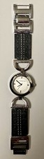 LIZ CLAIBORNE Ladies Watch SILVER Accents Leather Strap New Battery Fits 6-3/4