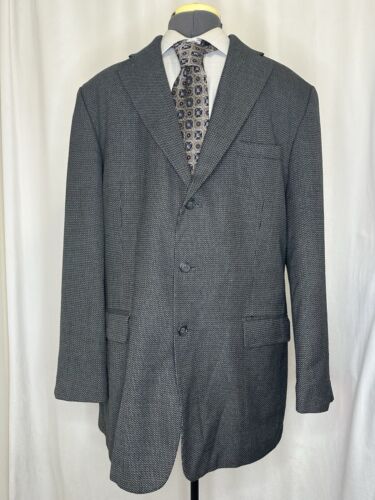 Haggar Mens Sport Coat Blazer Suit Jacket 44L 48" Gray Houndstooth 3 Button Wool