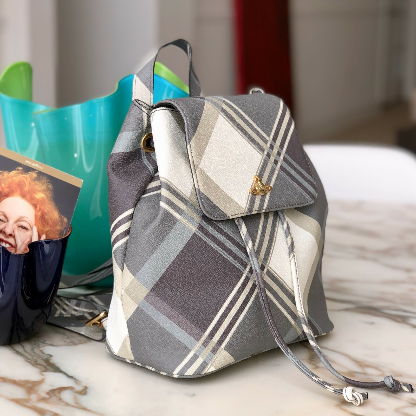 VIVIENNE WESTWOOD Derby tartan backpack  in gray image 4