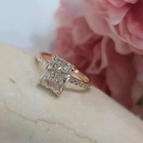 3Ct Radiant Cut VVS1 Moissanite Solitaire Engagement Ring 14k Rose Gold Plated - Picture 2 of 5
