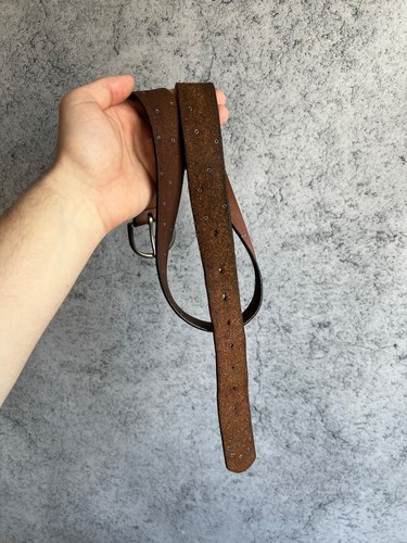 Vintage Women’s Leather Studded Rivetted Flowers Belt Brown Y2K Casual - Picture 15 of 16