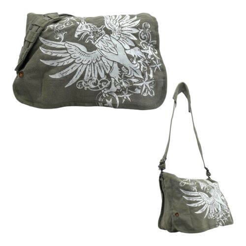 Large Cotton Canvas Messenger Bag Laptop Convertible Shoulder Strap Eagle GRAY - Picture 1 of 24