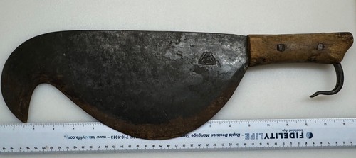 PRIMITIVE TOOL 18th Century FASCINE BILL HOOK ARTISAN MARKED G A w 4 Leaf CLOVER - Picture 8 of 10