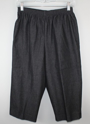 ALFRED DUNNER Women's Black Denim Pull-on Capri Pants SZ 8 Elastic Waist Pockets - Picture 2 of 8