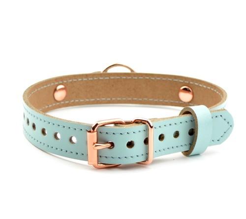 AURUM Deluxe Handmade Leather Ring Aqua Adore Blue & Rose Gold collar Col40AqRg - Picture 3 of 3