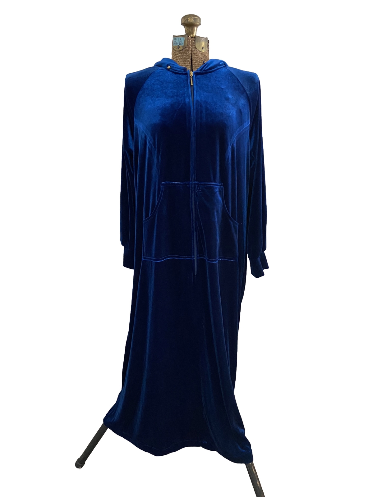 Vintage 90’s JOAN RIVERS Blue Velvet House Robe Zip Lounge Wear Petite