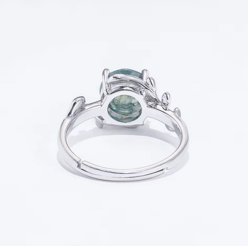 Genuine 925 Silver Natural Moss Agate Adjustable Olive Branch Ring (Size 7-8) - Picture 4 of 5